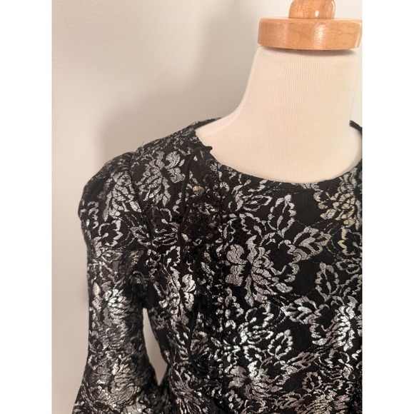 The Vampires Wife x H&M Black Silver Lace Mini Dress Ruffle Sleeve Size Medium - Picture 4 of 8